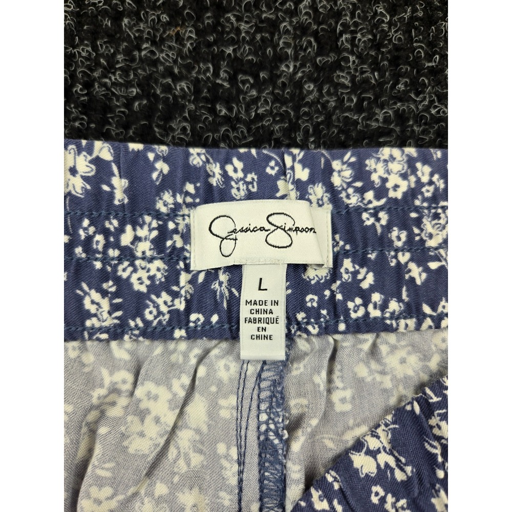 Jessica Simpson Blue Floral Viscose Elastic Waist Tapered Pants Womens Large - Picture 2 of 6